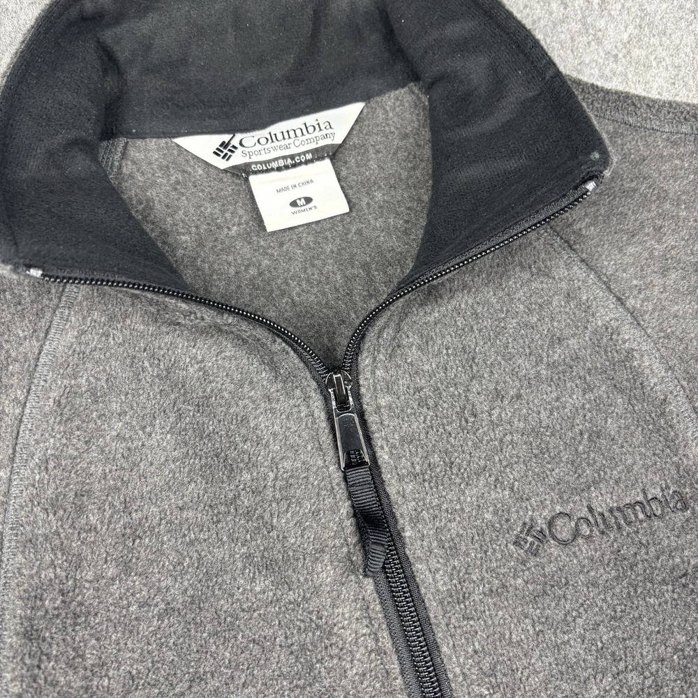Columbia Vest Women's Medium Gray Full Zip Fleece Outdoor Hiking Casual Warm EUC